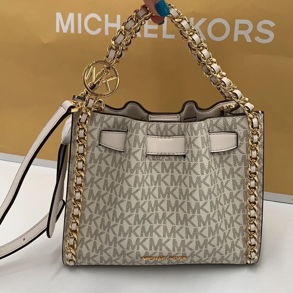 MICHAEL KORS  Mina Small Belted Signature Logo Chain Crossbody LIGHT CREAM MULTI